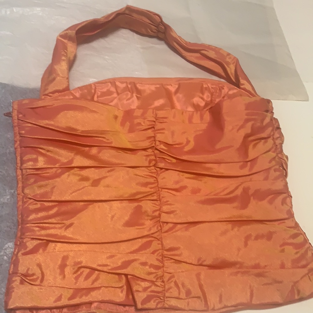 VINTAGE 90’s Y2K DE LARU BY SHEILA YEN ORANGE SILK HALTER TOP NEW FORMAL PROM